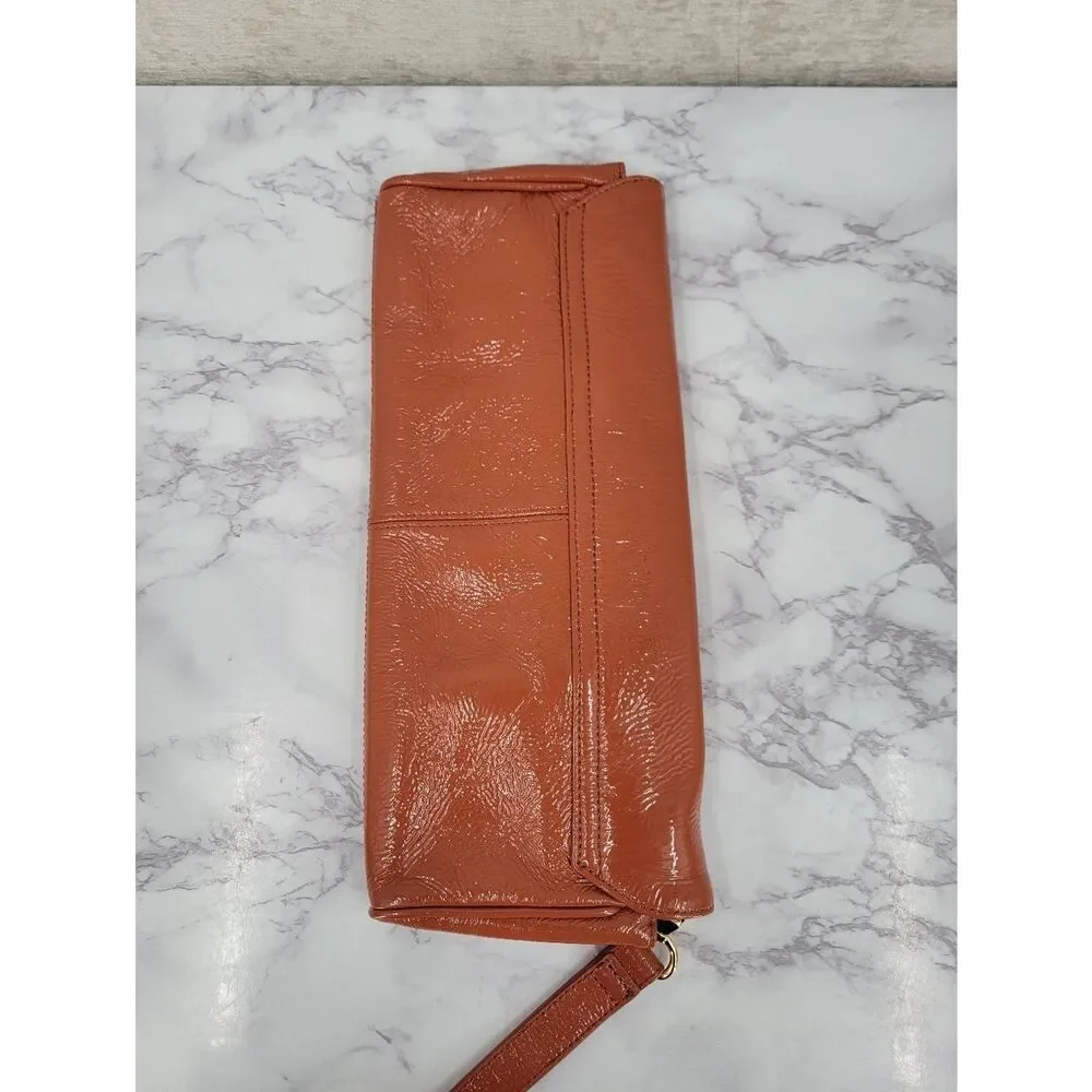 Hobo International Apricot Patent Leather Clutch Bag Small Rectangle Fold over